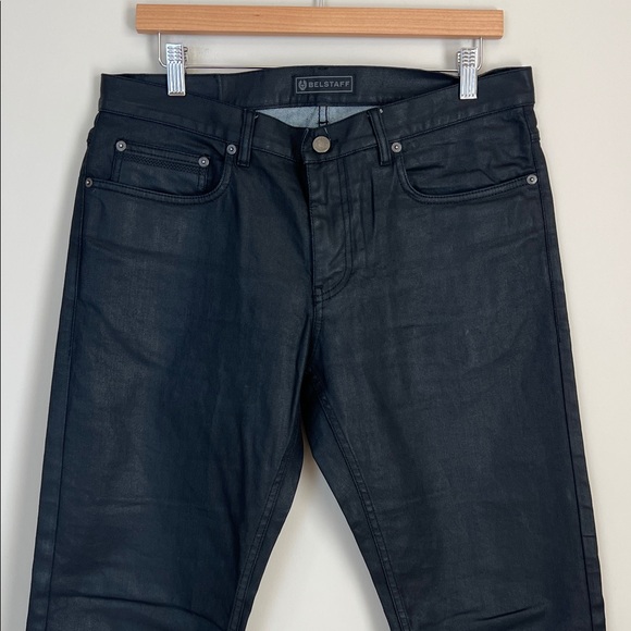 Belstaff Men's Waxed Motorcycle Black Jeans Regular Fit 34 x 32 Stretch - Picture 3 of 12
